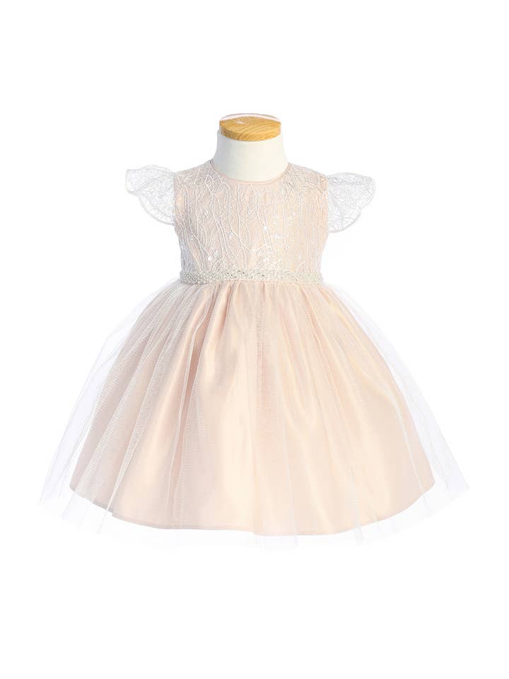 Sweet Kids, Inc. - Wholesale Dress - Kids - SK898 -sequin scallop sleeve lace with satin & crystal tulle2
