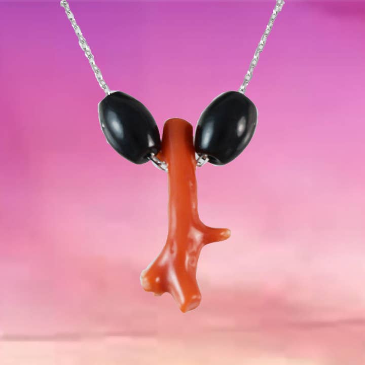 Genuine Black and Red Branch Coral Necklace in Adjustable Sterling Silver Chain, N9504 - Paradise Treasures Jewelry for wholesale by Paradise Treasures Jewelry