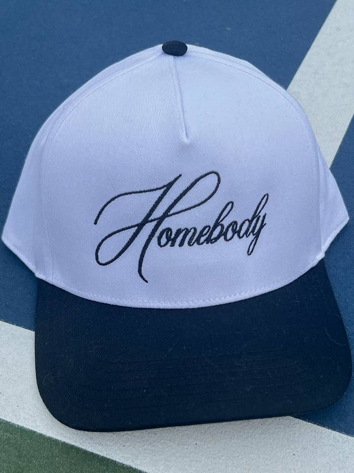 Homebody-Embroidered Trucker- Blk/White Hat for wholesale by Ruby Moon