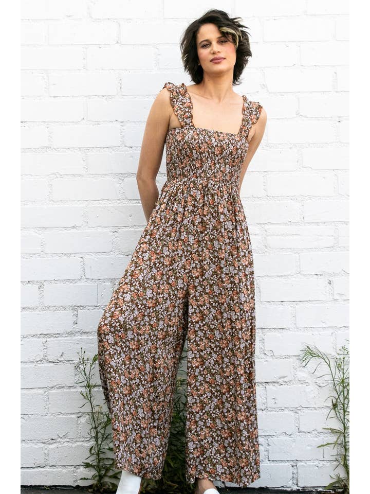 Elloh Collection - Wholesale Jumpsuit - Women's - Super Comfy Ruffle Strap Smocked Floral Jumper Jumpsuit7