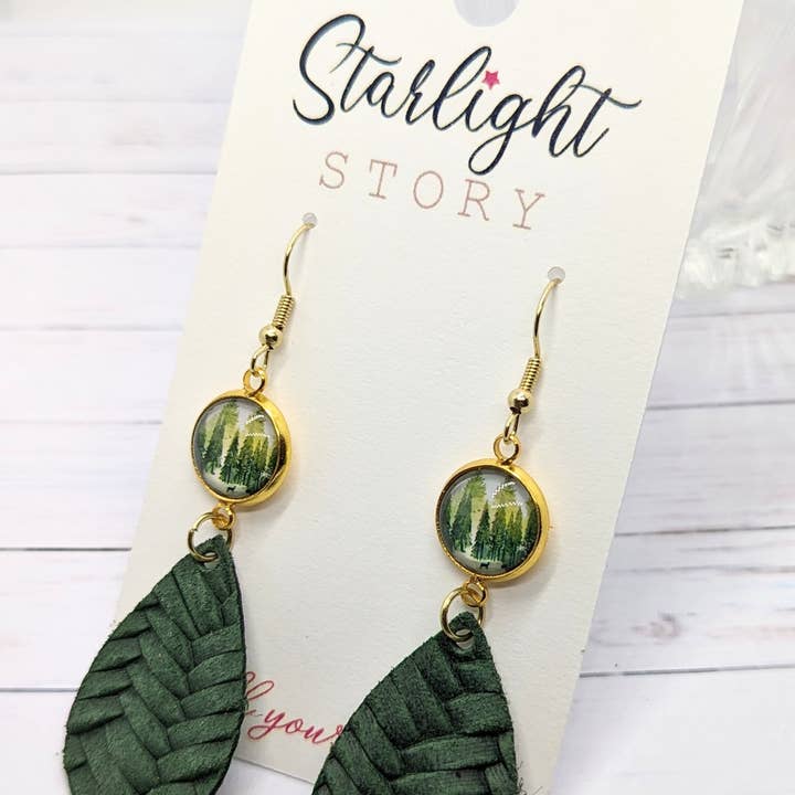 Glass and Leather Earrings - Forest for wholesale by Starlight Story