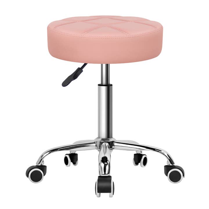 KKTONER Round Rolling Stool Chair PU Leather Height Adjustable Shop Salon Stools Pink for wholesale by KKTONER