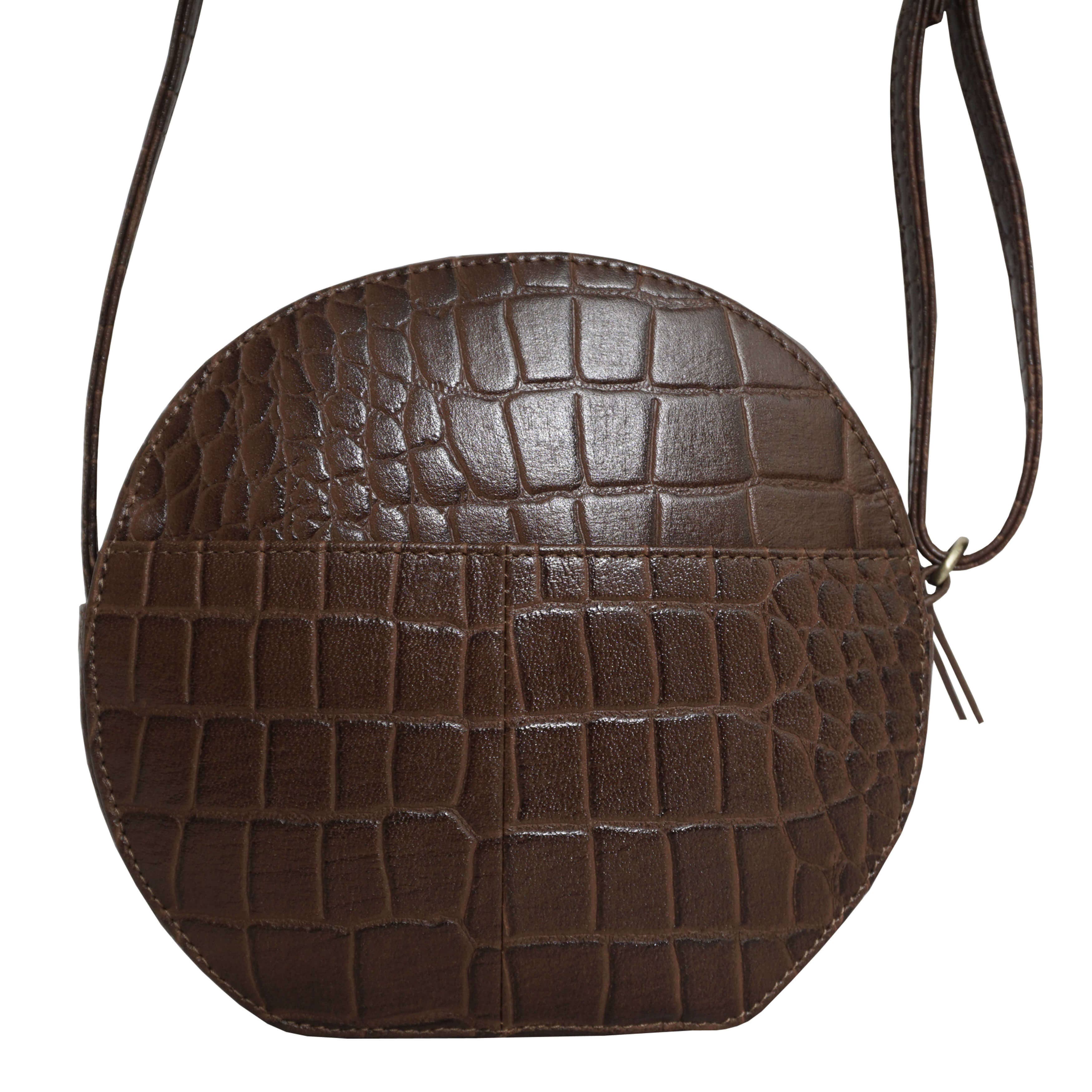 Assots London - Wholesale Crossbody Bag - Women's - 'Jane' Dark Tan Croc Leather Round Designer Crossbody Bag1