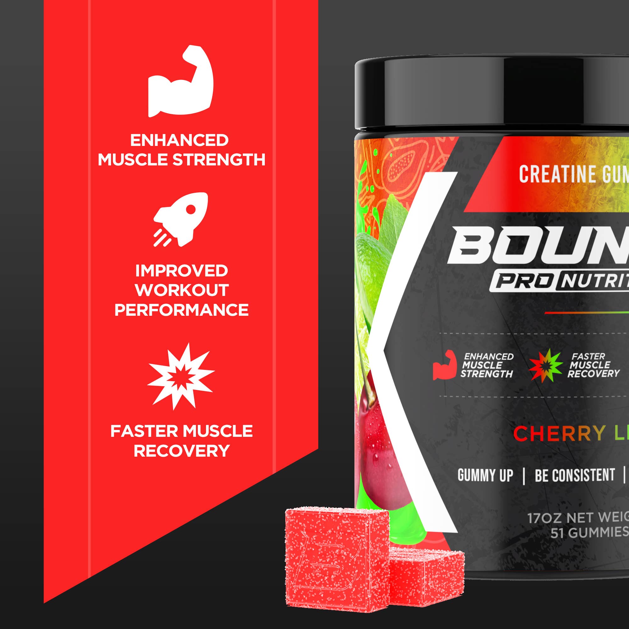 Bounce Nutrition - Wholesale Oral Supplement/Vitamin - Creatine Gummies - Cherry Lime7