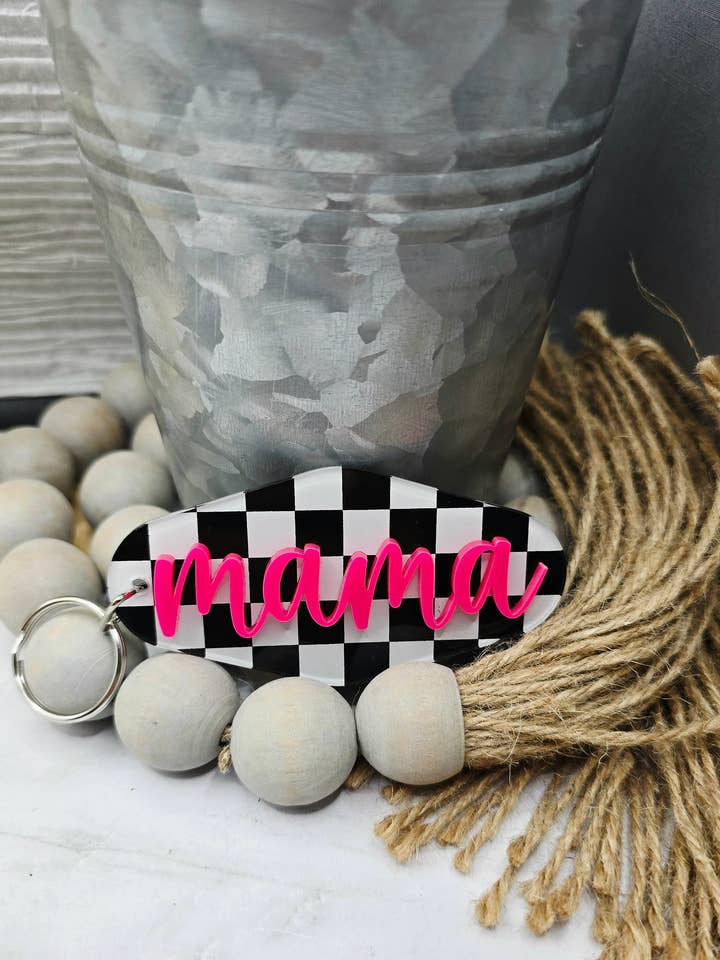 Checkered Mama Keychain for wholesale by Woody Bee Creations