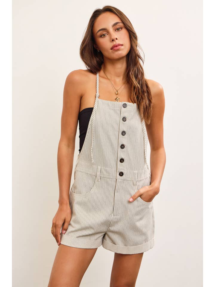 Mustard Seed - Wholesale Romper - Women's - BUTTON CLOSURE STRIPED SLEEVELESS ROMPER