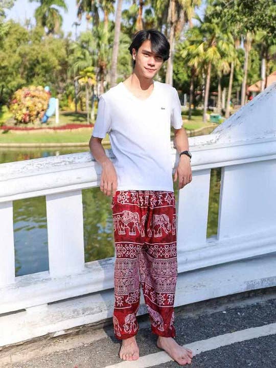 Studio 12 Collective (previously Ethnic Lanna) - Vente Pantalon – homme - Pantalon fluide Boho pour hommes - Imprimé éléphant3