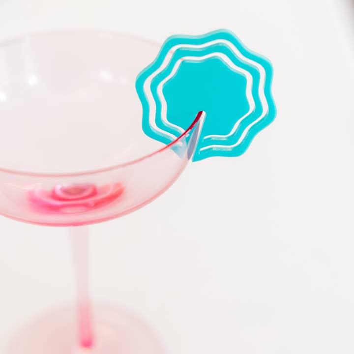 Wavy Turquoise Acrylic Drink Tag, Set of 6 for wholesale by Embellish Bar