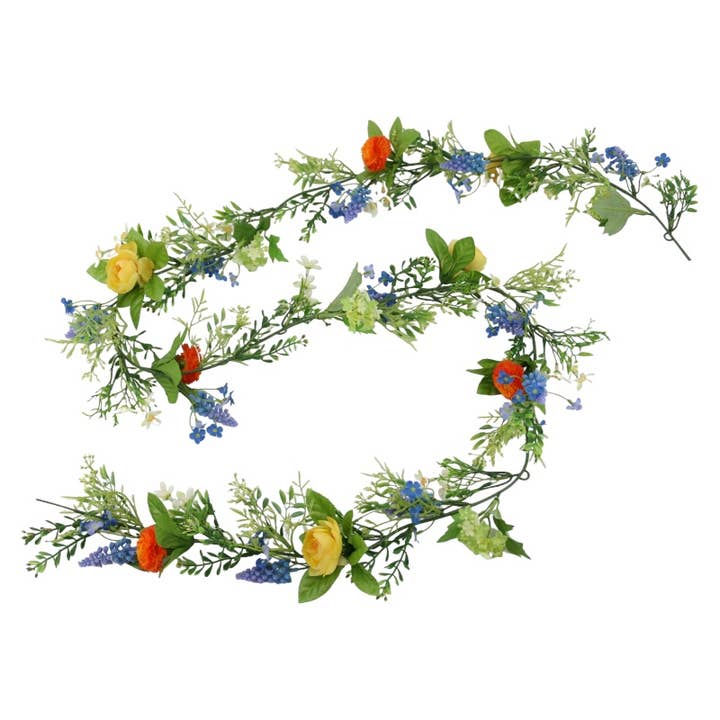 Floratexx – Großhandel Künstliche Blumen – Frühlingsgirlande 180 cm blau/orange/gelb
