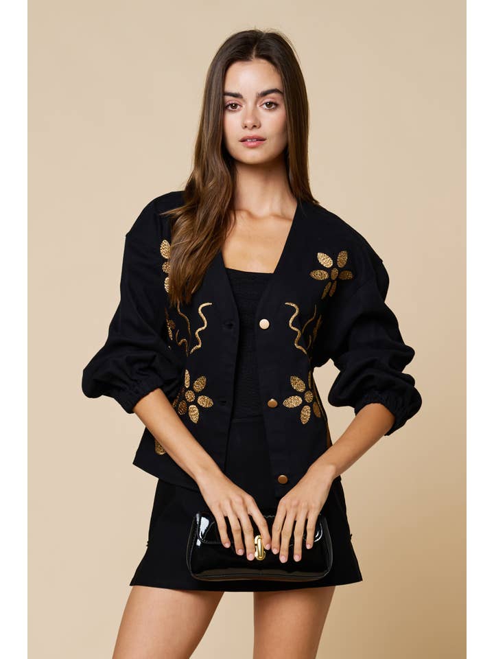 NOIR ILT6534 Chemise Brodée à Manches Longues avec Boutons en vente sur Faire4