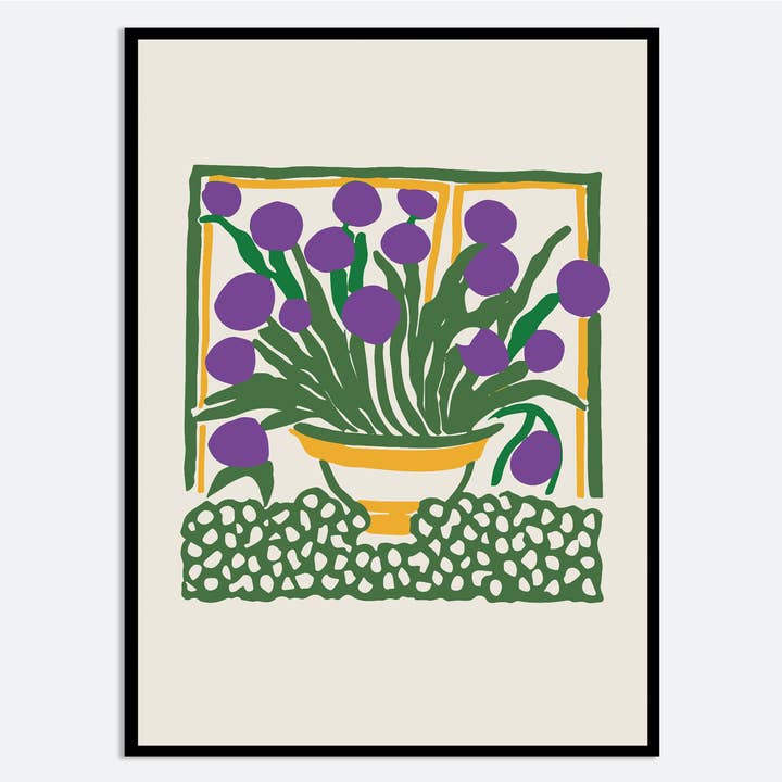 Abstraktes Bouquet aus lila Blumen in Vase Kunstdruck FM138 für den Großhandel von Sugar & Canvas