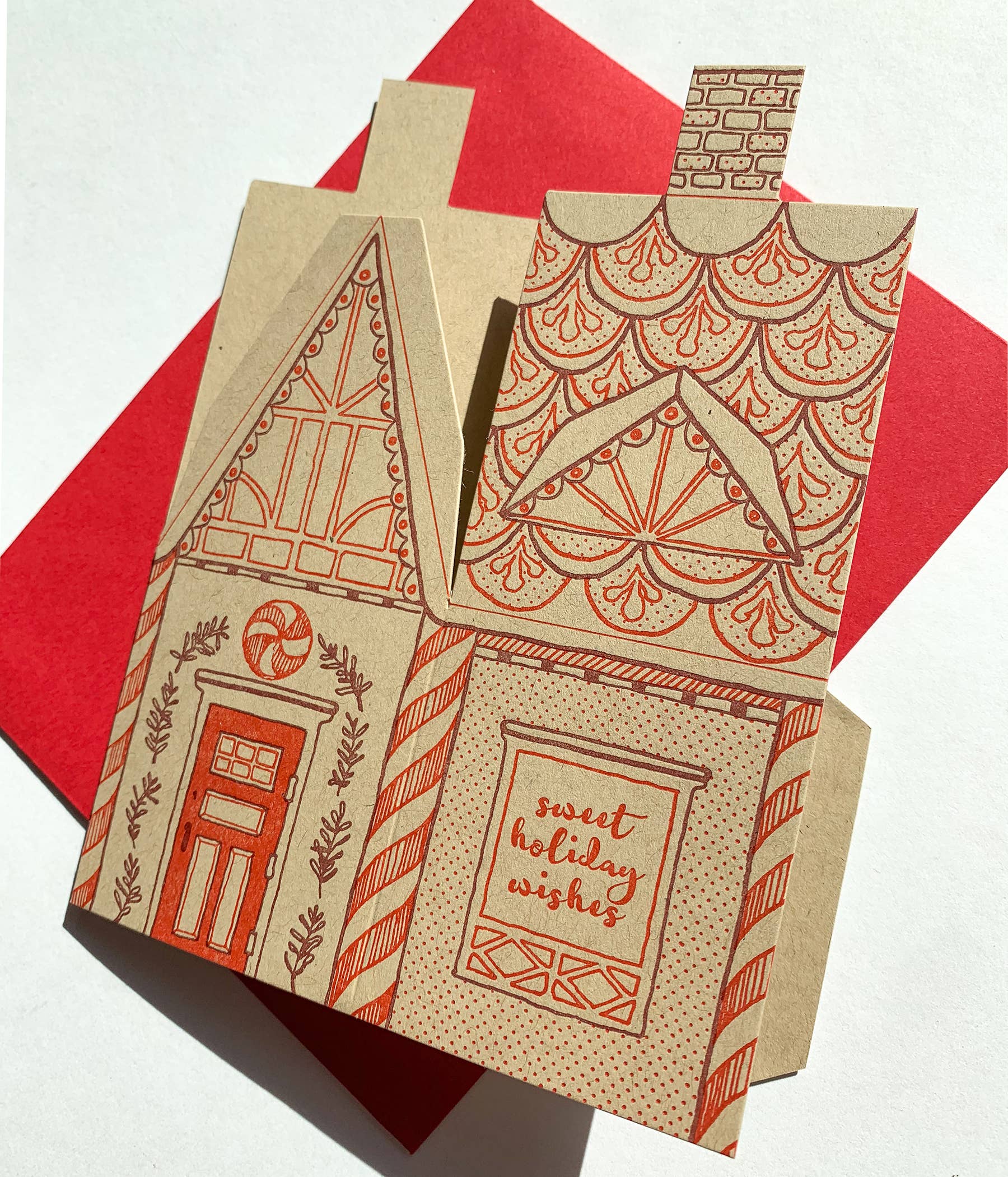 Blackbird Letterpress – wholesale Season’s Greetings card – Gingerbread house 3D card3