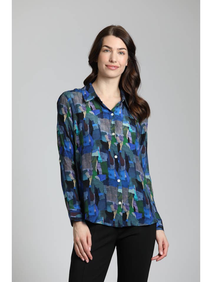 MULTI Color Brushstrokes Print - Button Up With Roll Up Sleeve for wholesale on Faire