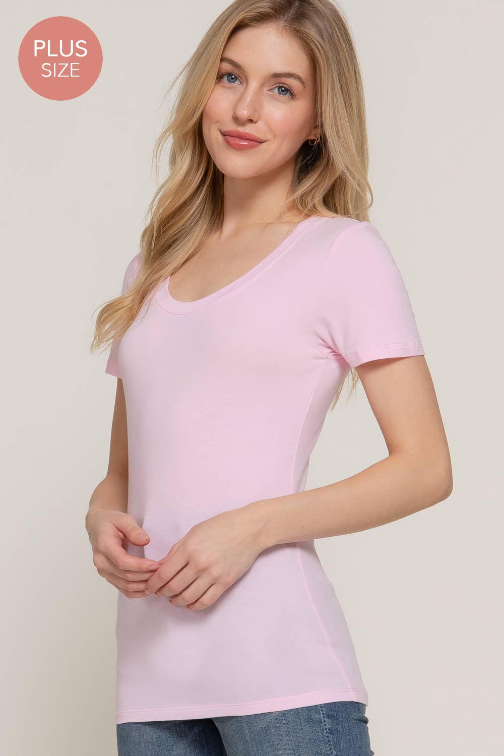 Active Basic | Active USA - Vente T-shirt – femme - [GRANDE TAILLE] Haut à manches courtes en jersey de coton à encolure dégagée5