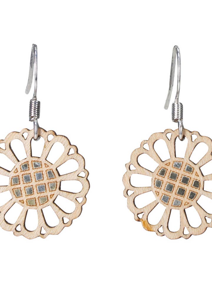 Sunflower Twig Earring with Silver Foil Accent for wholesale by Woodcutts Inc.