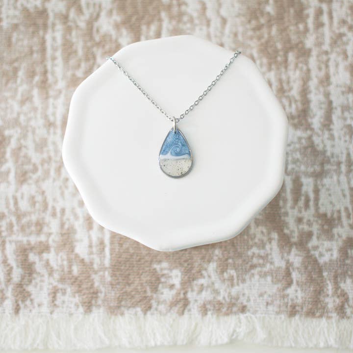 Custom Sand Necklace | Drop | Hand Painted Wave | Silver for wholesale by Sandy Beaches Shop