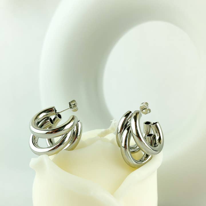 Joni Small Triple Hoop Earrings (Silver) for wholesale by Lumini Jewelry