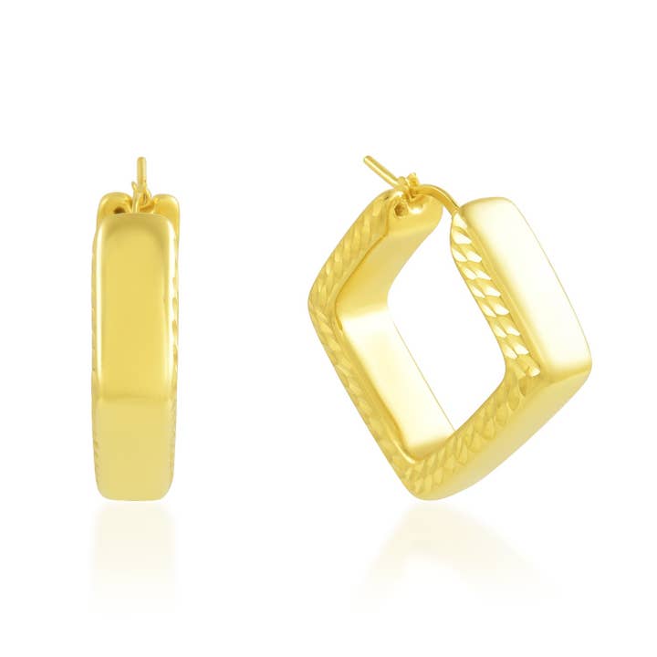 Textured Rhombus Huggies (Gold Vermeil) for wholesale by Arvino