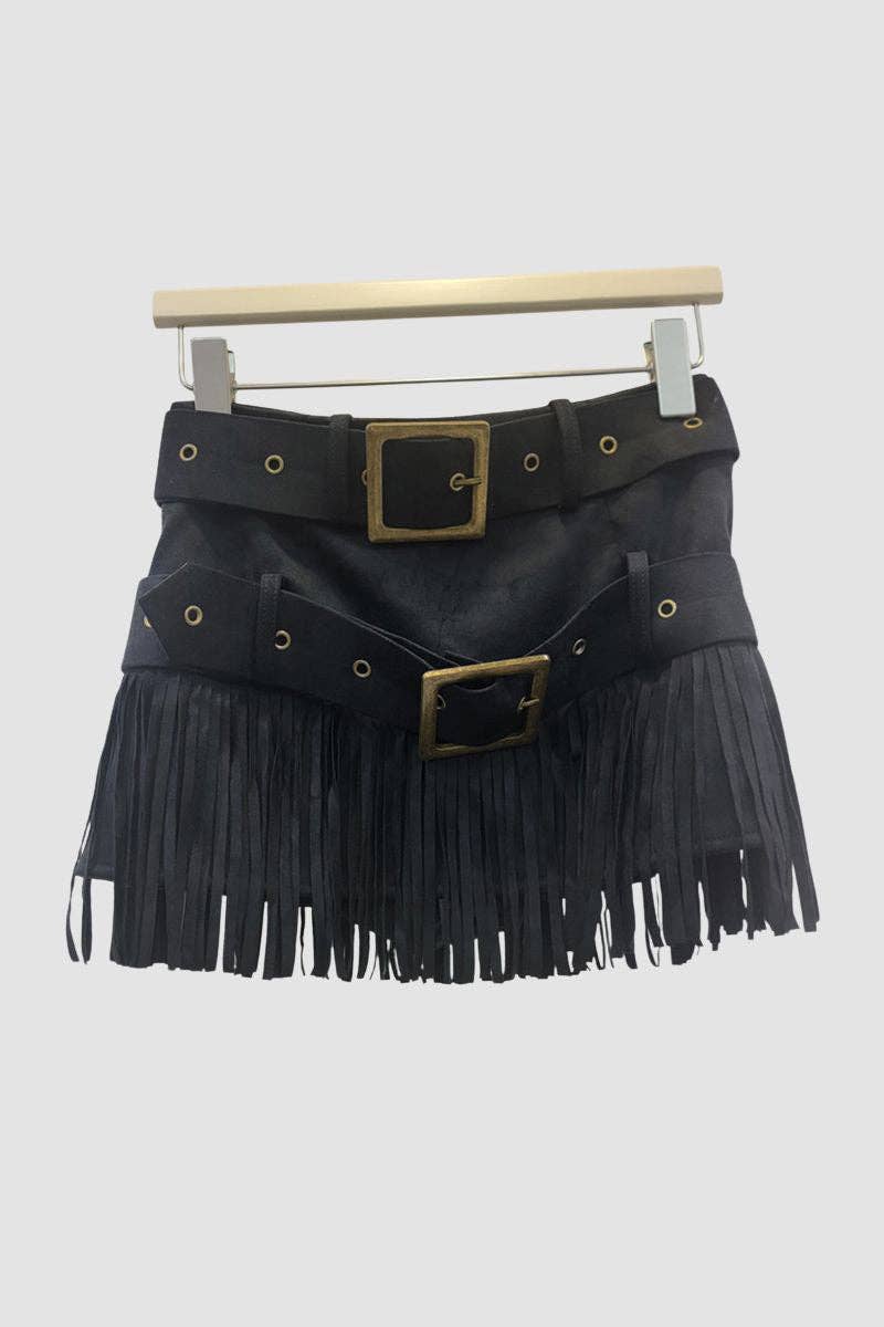 Mccolin - Wholesale Skirt - Women's - Fringe Mini Skirt with Belt Detail3