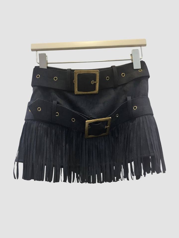 Mccolin - Wholesale Skirt - Women's - Fringe Mini Skirt with Belt Detail3