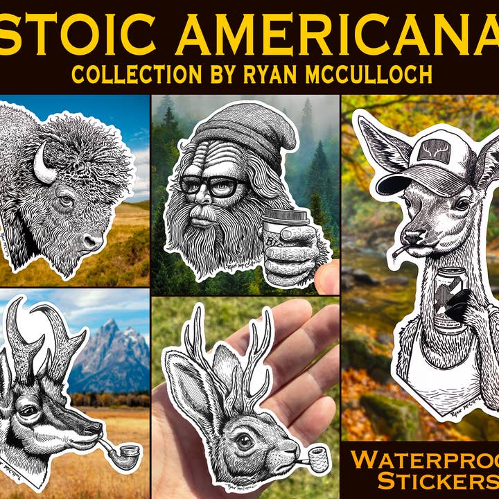Ryan McCulloch Art – Großhandel Aufkleber – VINYLAUFKLEBER: Stoic Elk (Stoic Americana) (4 Zoll)2