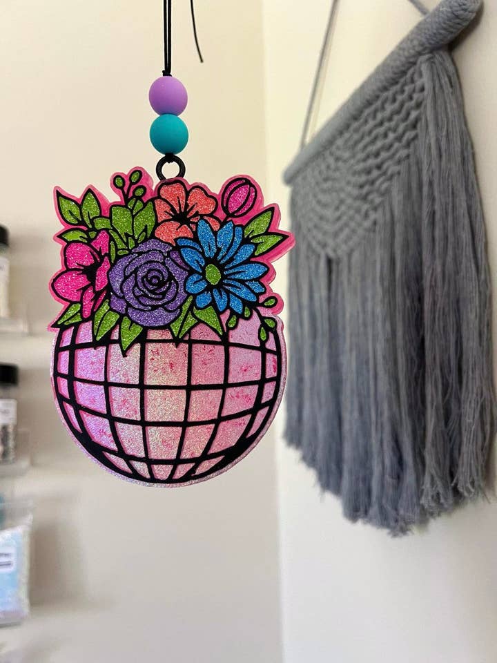 Floral disco ball car freshie for wholesale by C&D Darling Design
