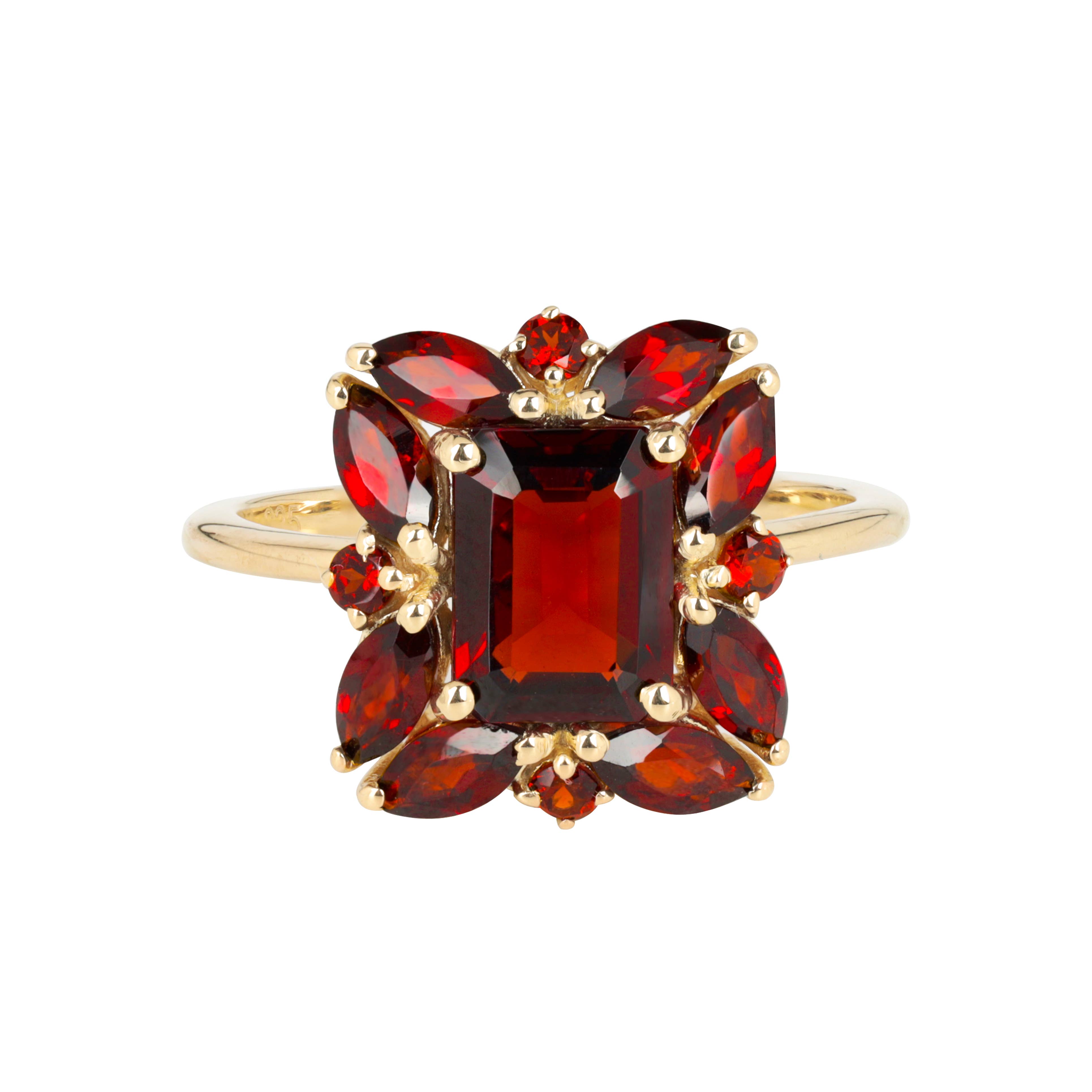 Tiramisu - Wholesale Single Stone/Solitaire Ring - Gold Plated Silver Garnet Statement Scarlet Pavilion Ring