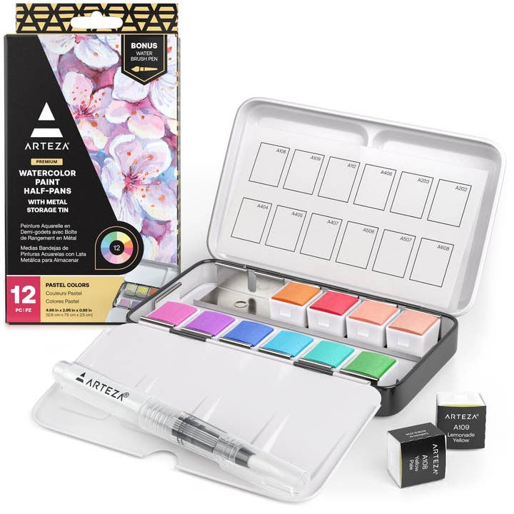 Arteza® Watercolor Half Pans Set - Pastel Colors, 12 pc. for wholesale by Plaid Crafts
