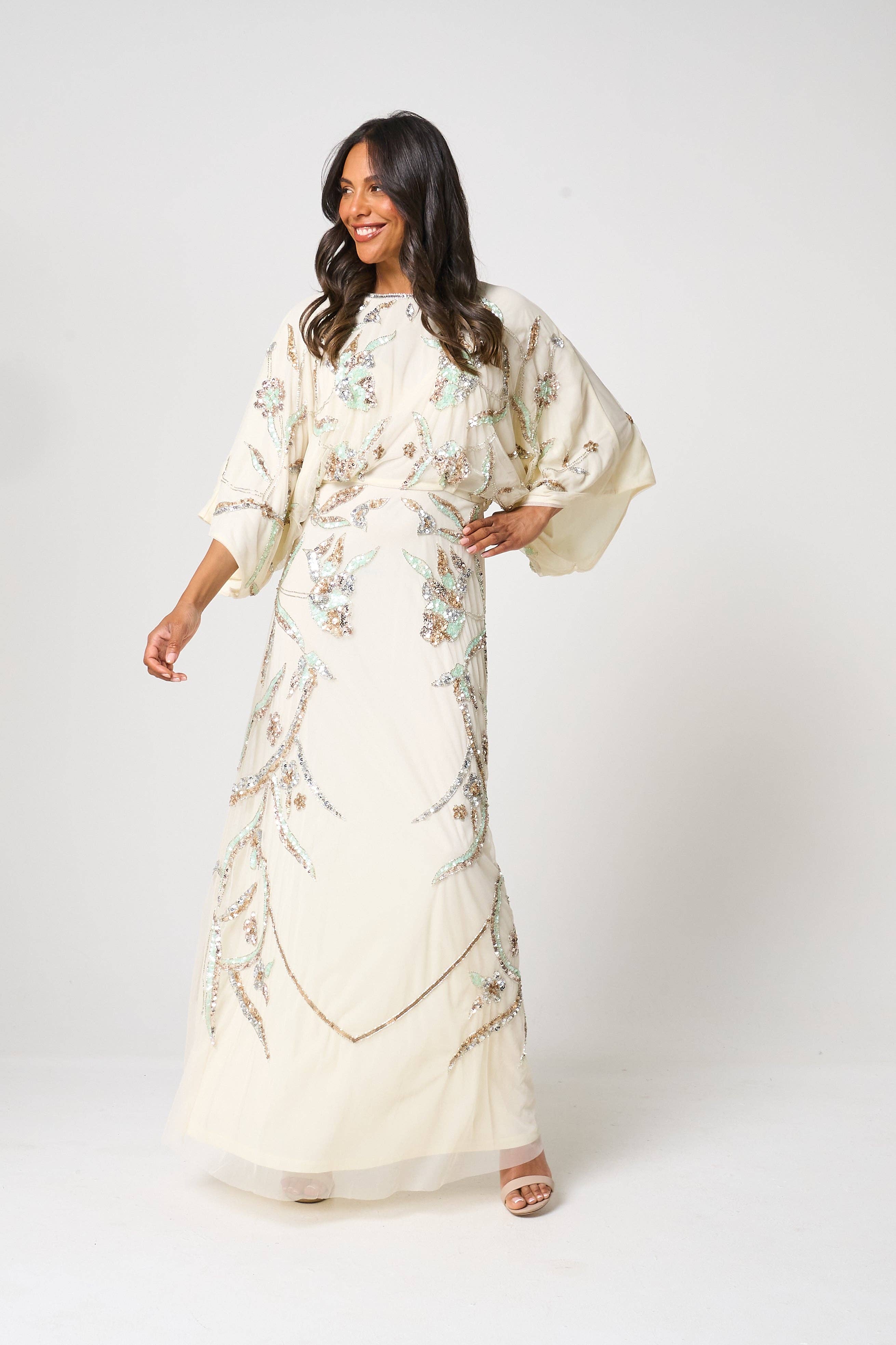 Cream Suvi Embellished Maxi Dress for wholesale on Faire4
