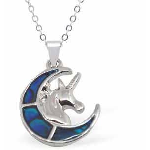 Colar de Unicórnio com Lua Crescente de Concha Paua, Banho de Ródio por atacado de Byzantium Collection Ltd