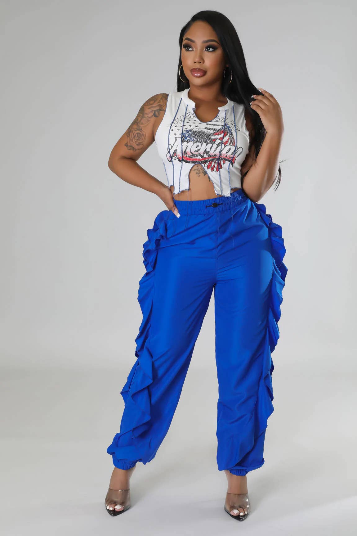 5besties inc - Wholesale Pants - Women's - DRAWSTRING WAIST RUFFLE SIDE CARGO PANTS3