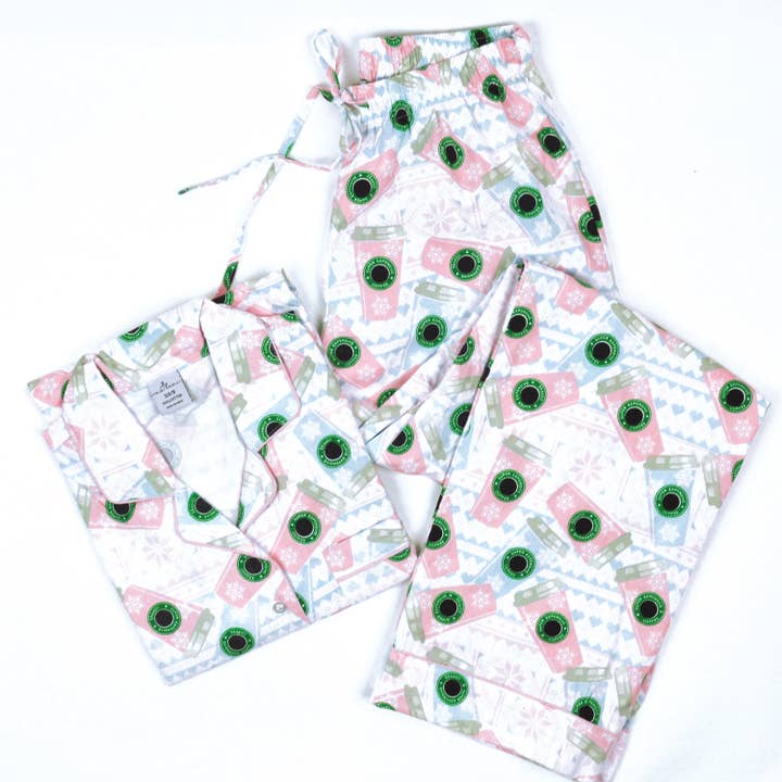8 Oak Lane - Wholesale Sleepwear Set - Women's - Fairisle Coffee Flannel PJ Set1