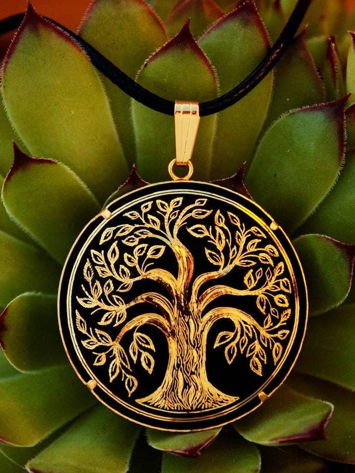 Ciondolo damasceno. Albero della vita. Ciondolo in oro. per la vendita all'ingrosso da parte di Togashi Damasquinos