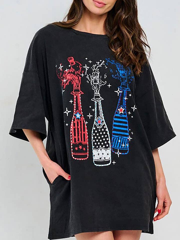 GRAPHIC PRINT SHORT SLEEVE MINI TUNIC DRESS for wholesale by ROUSSEAU
