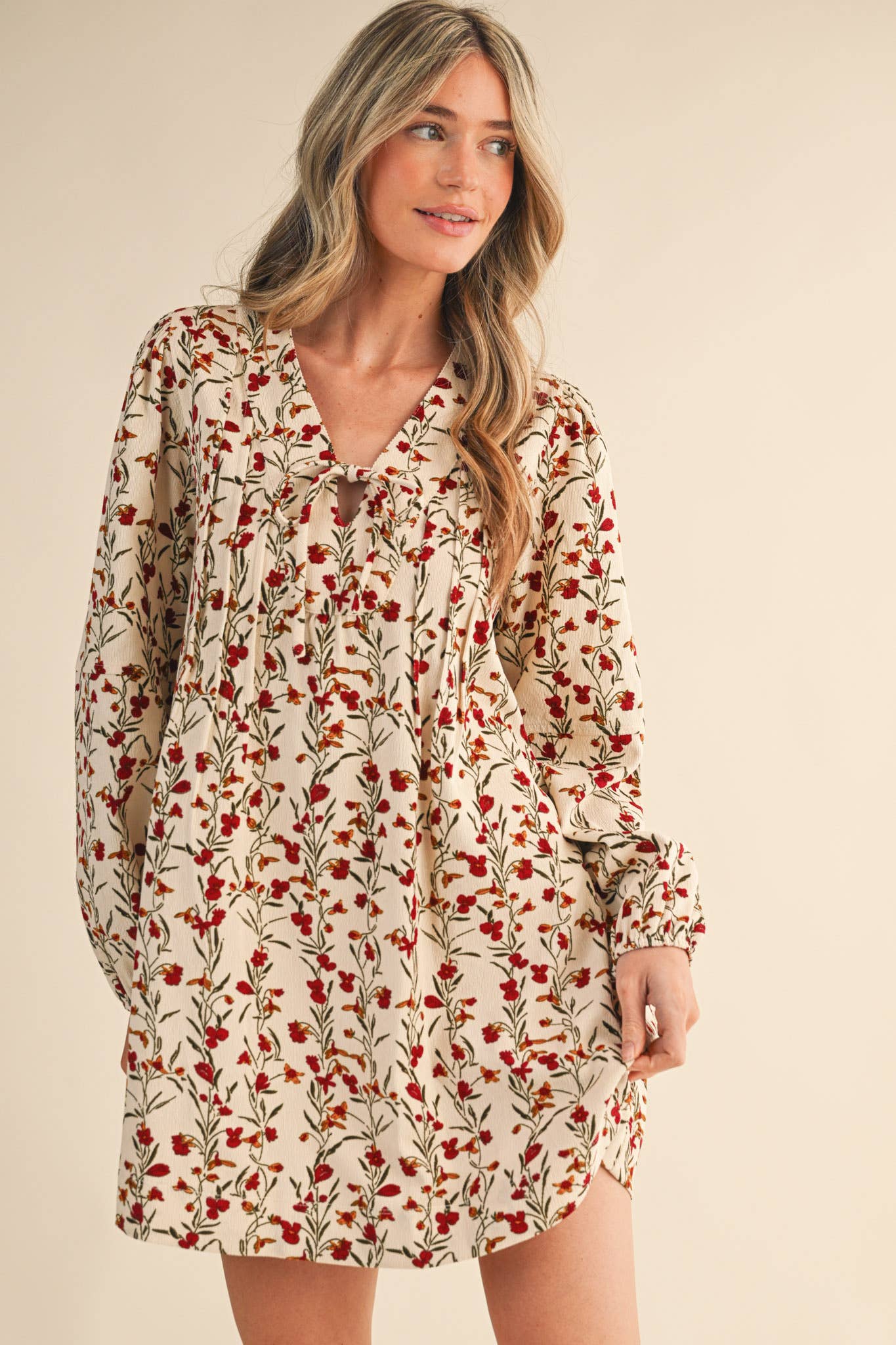 &MERCI - Wholesale Dress - Women's - FLORAL CORDUROY MINI DRESS MDR44092