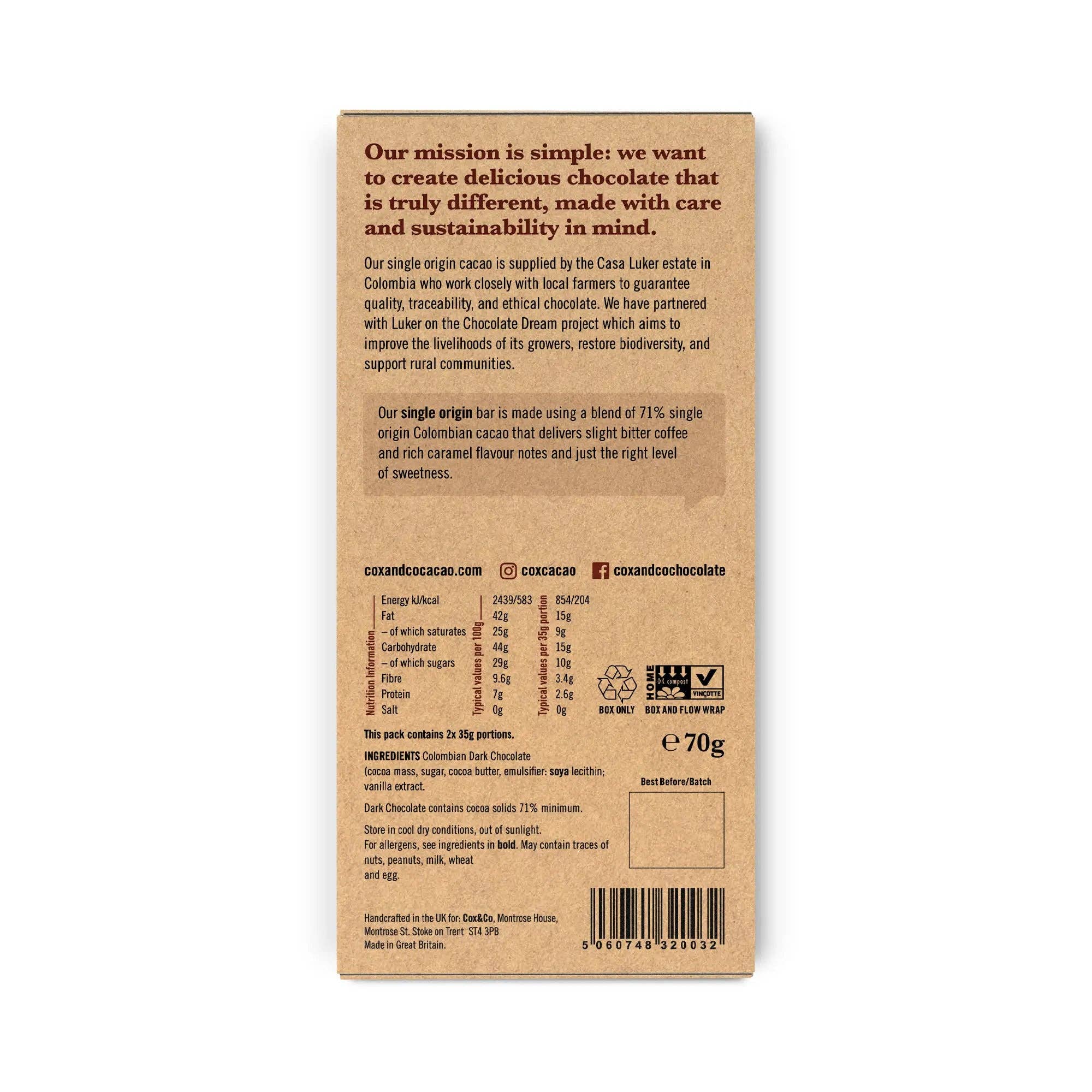 Cox&Co – Engroshandel Chokoladebar – Single Origin 70% Mørk Chokolade - 70g1