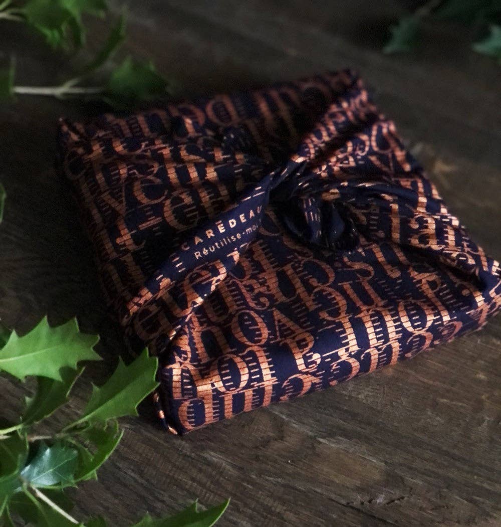 Carédeau - Wholesale Flat Wrap - The Grasshopper and the Ant (midnight blue) 35x35cm Furoshiki Mat 1002