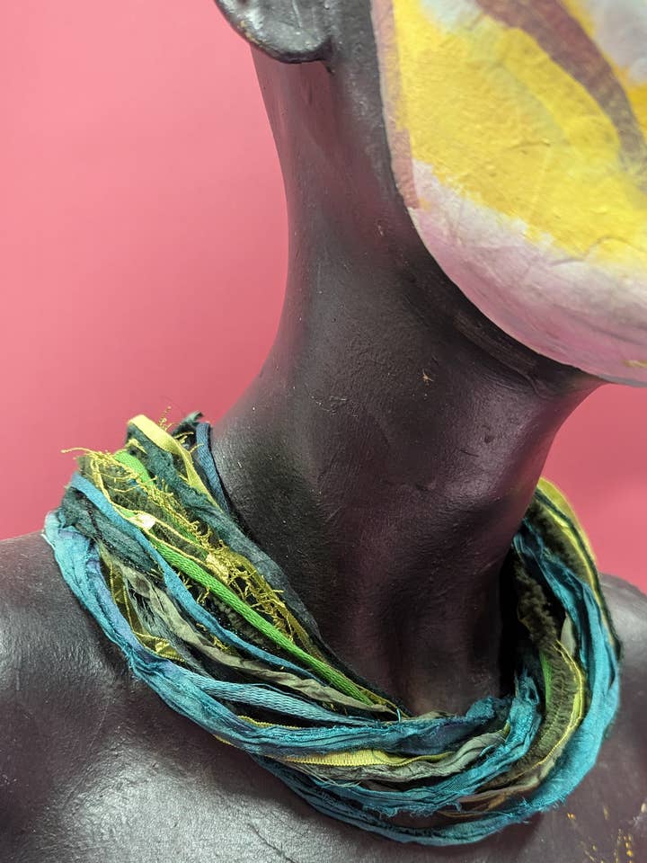 Silk Yarn Necklace in Moss Green for wholesale by Megan Crook Textiles