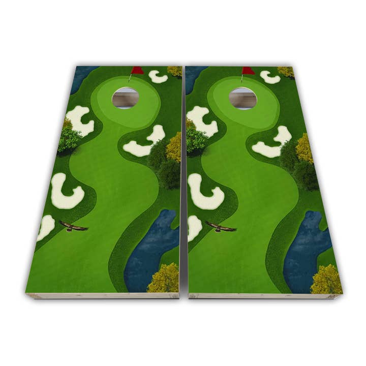 Hul i et fugleøje Golf Cornhole Wraps - Cornhole Wraps - Cornhole Skins - Vinyl Wrap - Lamineret Sæt for engroshandel hos Cornhole Stop, LLC