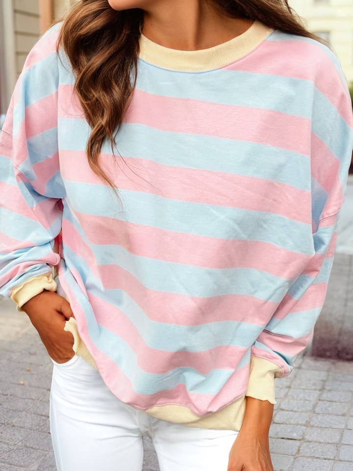 Stripe Drop Shoulder Crewneck Plus Size Sweatshirt for wholesale by 1 the Woman