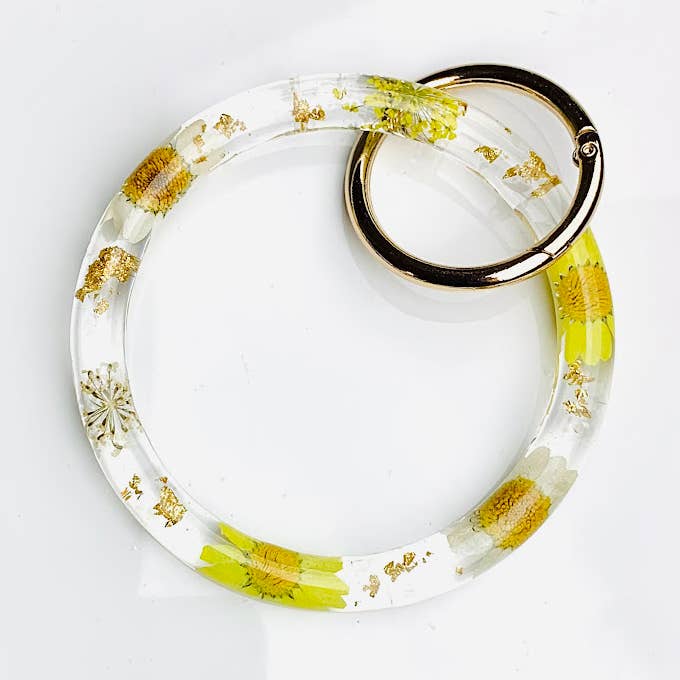 Yellow & White Sunflower Keychain Bangle Bracelet Only for wholesale by Shop Drip Express