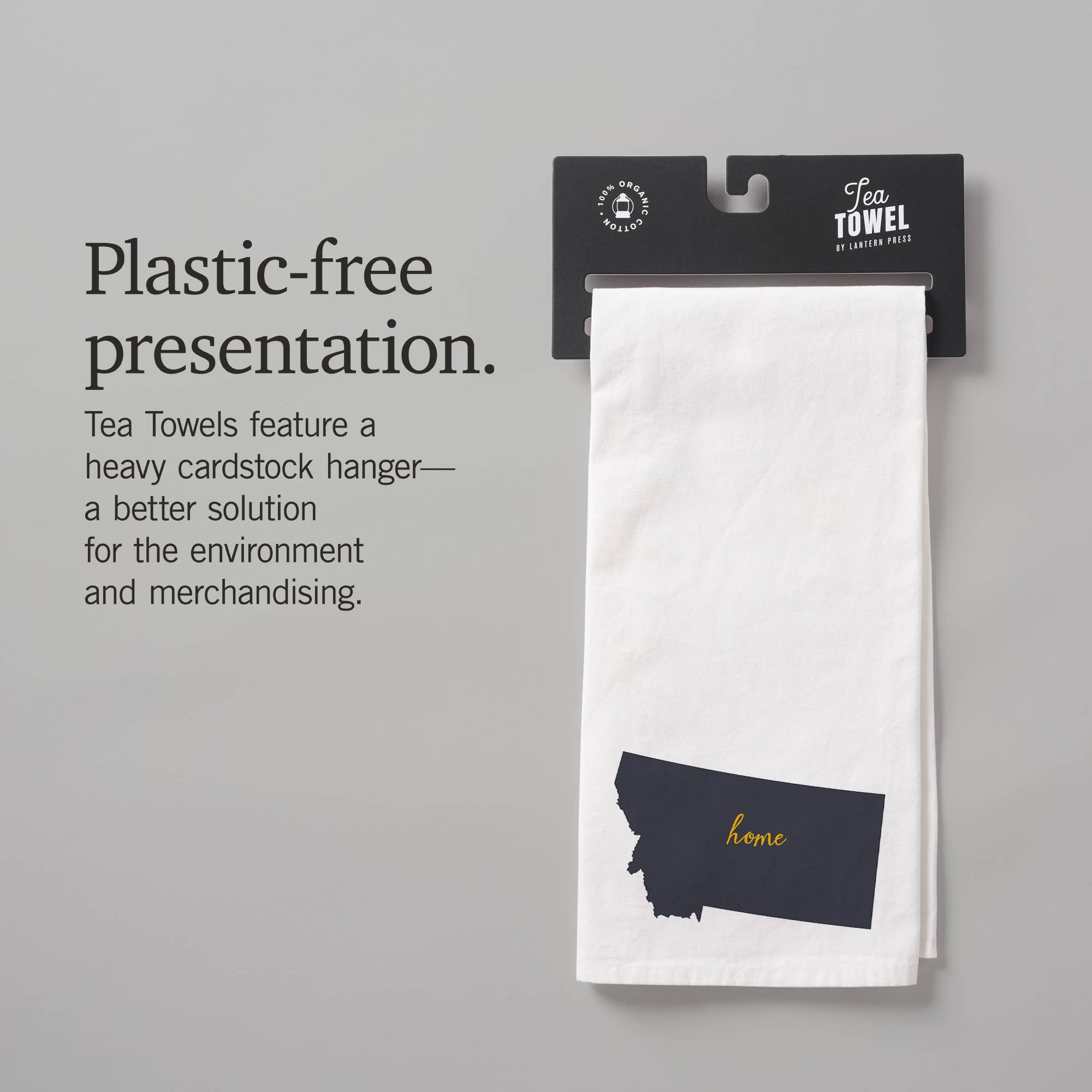 Lantern Press - Wholesale Tea Towel - ORGANIC TEA TOWEL Montana, Home State, Gray on White8