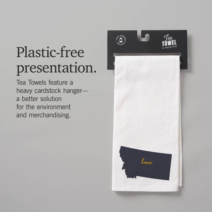 Lantern Press - Wholesale Tea Towel - ORGANIC TEA TOWEL Montana, Home State, Gray on White8