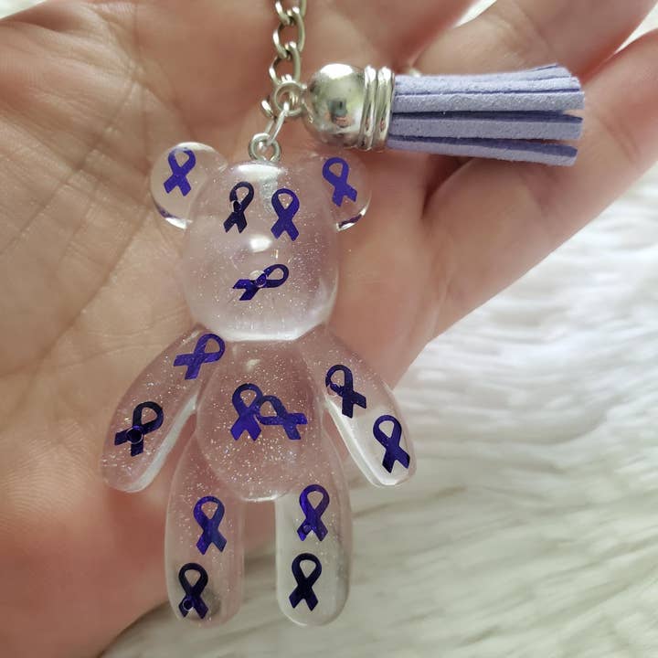 Purple Awareness Ribbon Bear Keychain for wholesale by Tots And Tumblers Art