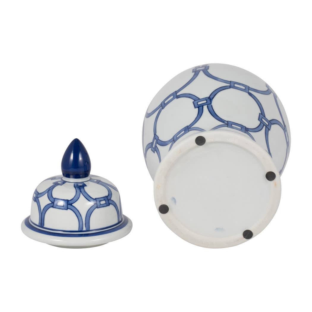 Sagebrook Home - Wholesale Decorative Jar - Ceramic Links Lidded Decorative Temple Jar - Blue, 14 in.10