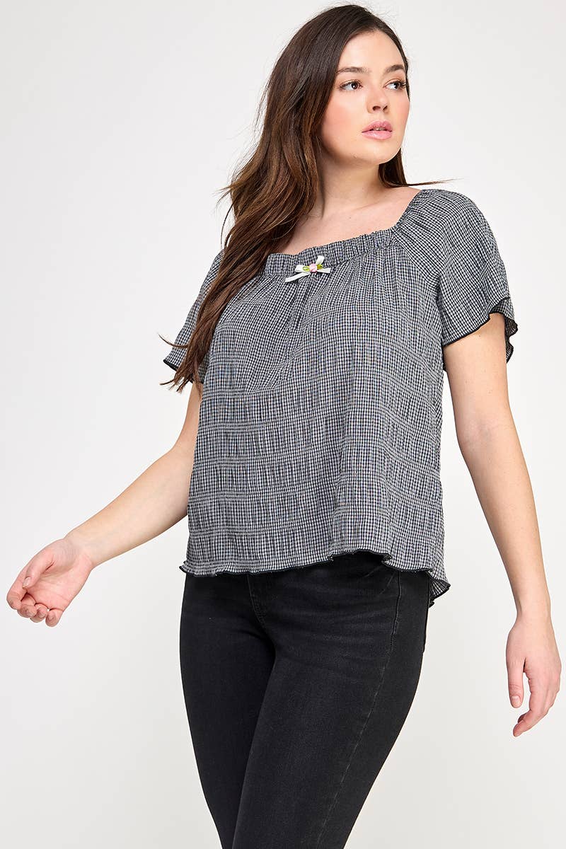 Haute Fox Plus Size & Contemporary - Vente Chemisier – femme - Haut à manches courtes grande taille avec petit nœud - JK18736-T14