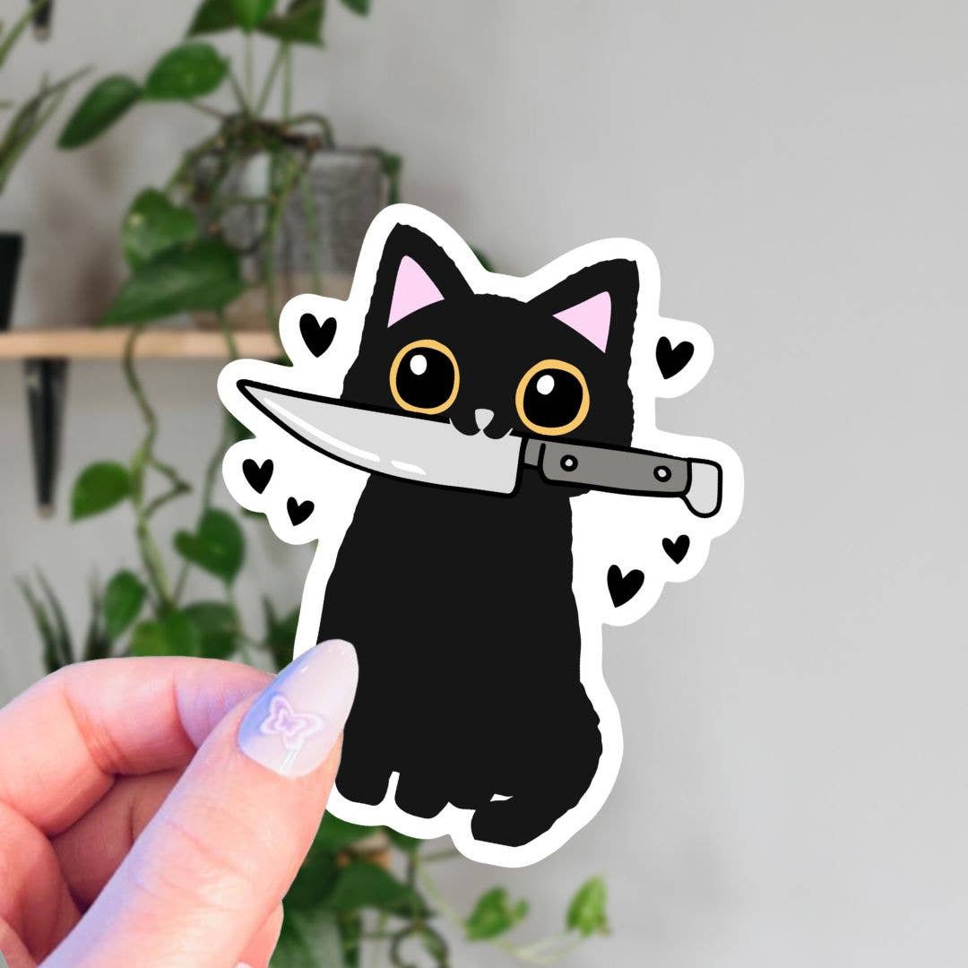 Living Noir - Wholesale Sticker - Black Cat With Knife Sticker