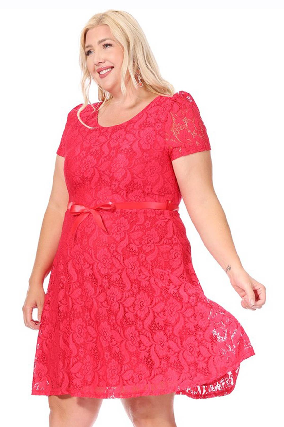 MOA COLLECTION - Vente Robe – femme - Robe midi de soirée en dentelle à manches courtes pour femmes grande taille7