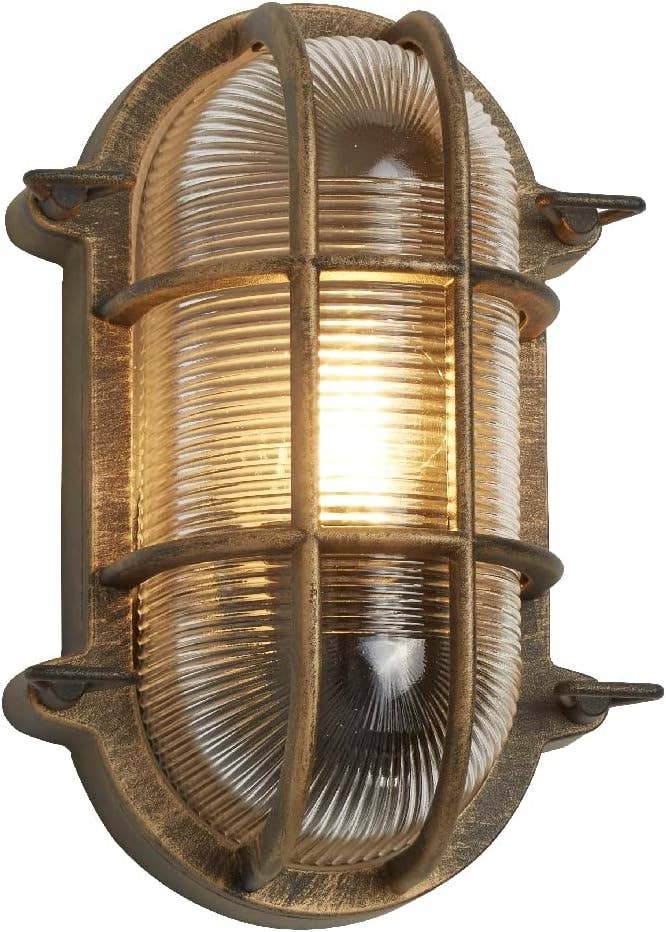 K LIVING – wholesale Outdoor/lawn light – Antique Brass Ribbed Glass Outdoor Bulkhead Oblong or Round Light0