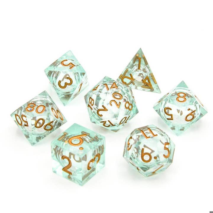 Forest Fae | Dés à noyau liquide | Ensemble de 7 polyèdres pour la vente par Tabletop Dominion Limited